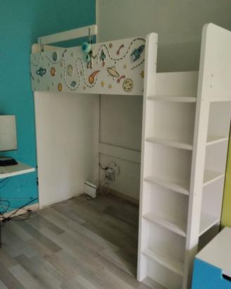 Letto a soppalco + cassettiera+mobile portagiochi