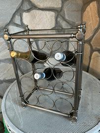 Portabottiglia argentato con mensole in vetro