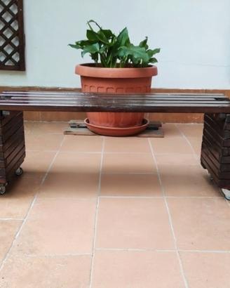 Panca con due fioriere in legno di pino da esterno