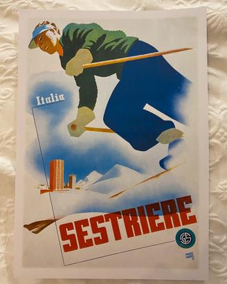 Poster sestriere vintage casa neve montagna
