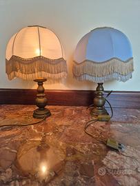 Coppia di Lampade Vintage in Ottone con Paralumi 