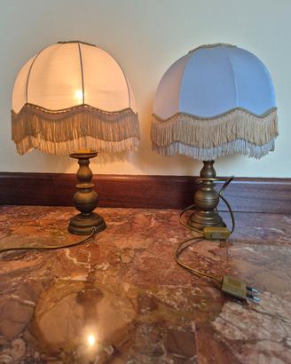 Coppia di Lampade Vintage in Ottone con Paralumi 