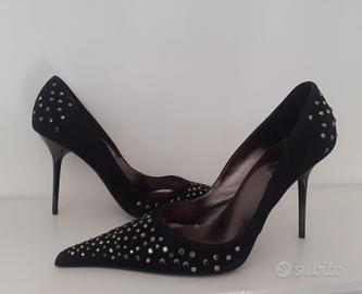 decollete in camoscio nero tacchi a spillo 