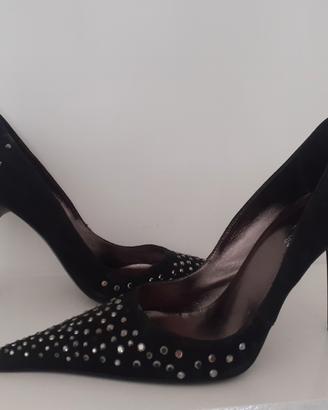 decollete in camoscio nero tacchi a spillo 