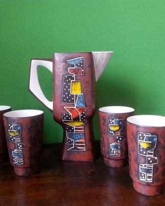 Caraffa bicchieri ceramica stile Marmaca S. Marino