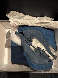 Tg.38 Sandali 10cm Tacco Apepazza Blu Camoscio