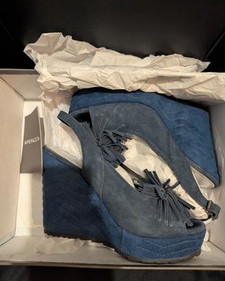 Tg.38 Sandali 10cm Tacco Apepazza Blu Camoscio