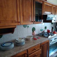 Cucina lineare in legno massello di noce. 