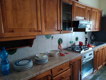 Cucina lineare in legno massello di noce. 