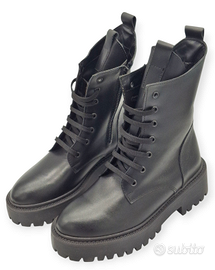 Anfibi Donna Neri Vera Pelle Platform Suola Alta C