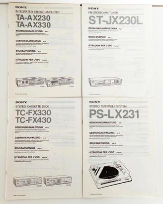 Manuali Sony Hi-Fi 1986 - Blocco Originali Rari