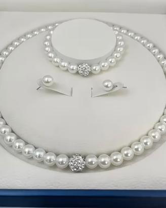 Parure collana + bracciale + orecchini perle