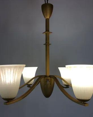 Lampadario metallo oro/vetri anticati