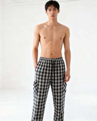 Pantaloni larghi regular fit scacchi