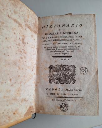 Antico 1798 Dizionario di geografia moderna