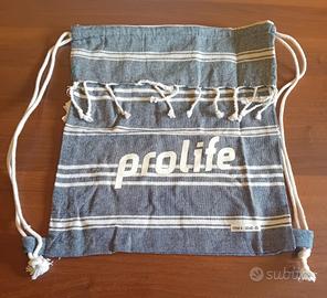 Zaino a sacca Prolife in cotone a righe con frange