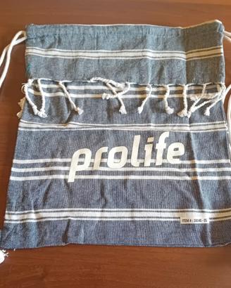 Zaino a sacca Prolife in cotone a righe con frange