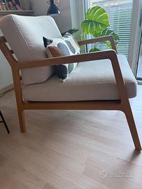 Poltrona legno e tessuto design scandinavo