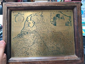 Carta Geografica antica incisa su lastra ottone