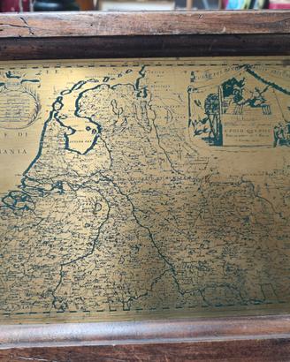 Carta Geografica antica incisa su lastra ottone
