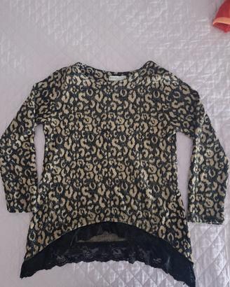 Maglia animalier leopardata con pizzo