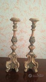 Coppia di antichi candelieri d’altare legno ‘800