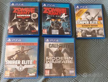 Lotto 5 Giochi PS4 Sparatutto - Sniper Elite, Zomb