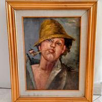 Quadro antico Ragazzo con pipa dipinto a olio.