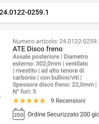 Dischi freno posteriore volvo