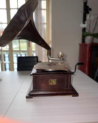 Grammofono HMV d’epoca con tromba + 78