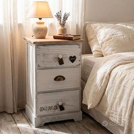 Mobiletto Shabby Chic Legno Bianco Marrone 56 cm