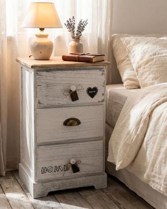 Mobiletto Shabby Chic Legno Bianco Marrone 56 cm