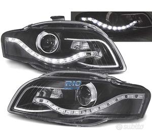 FARI AUDI A4 B7 LUCE DIURNA A LED FONDO NERO 04-07