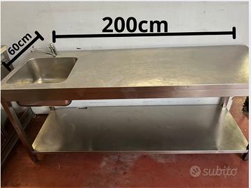 Tavolo inox con lavello 200 cm – professionale
