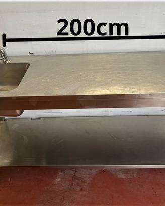 Tavolo inox con lavello 200 cm – professionale