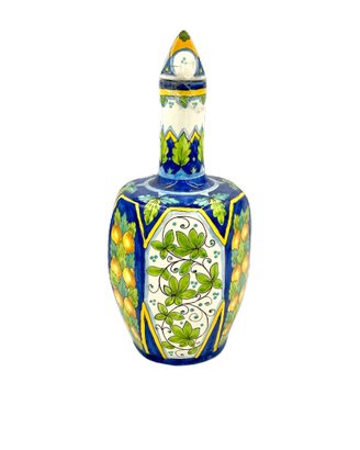 Bottiglia esagonale blu artigianale in ceramica