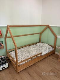 Letto Montessoriano a casetta 200x90 legno natural