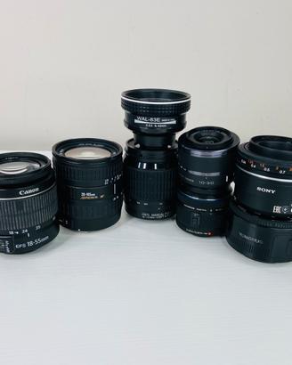 lotto di 8 obbiettivo tra cui Canon, Nikon, sony