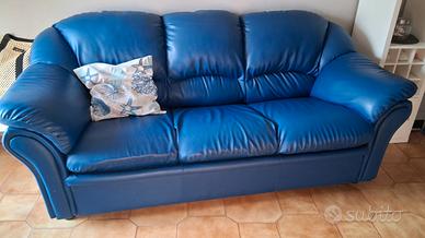 Divano matrimoniale pelle blu 3 posti 