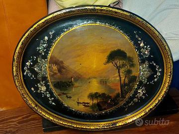 Antico e raro vassoio dipinto metà 800