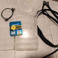 Filo da pesca+10cavetti+4 scatole+copripunte canne