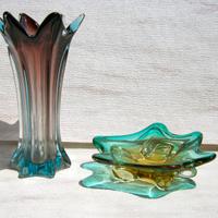 Vaso in vetro di Murano sommerso floreale lungo e