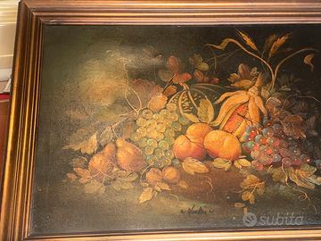 Quadro  olio su tela. Natura morta. Lungh. Cm83