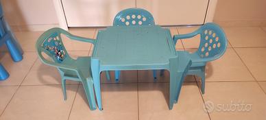 tavolino con 3 sedie azzurre 