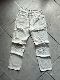 Jeans BERSHKA Straight Bianchi Strappati Taglia 38