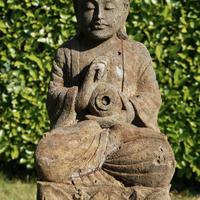 Statua Antica di Buddha in Pietra H65cm