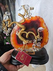 scultura bonsai, pietre e metallo placcato oro 18 