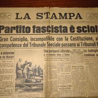 GIORNALE ORIGINALE 1943: SCIOLTO PARTITO FASCISTA