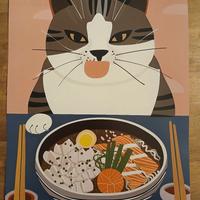 poster decorativo gatto con sushi japan stile 