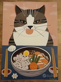 poster decorativo gatto con sushi japan stile 